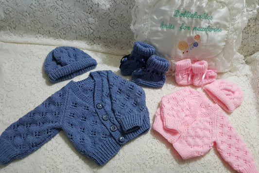 Printed Knitting Pattern 62 - Larger Lacy Baby Cardigan - DollieBabies