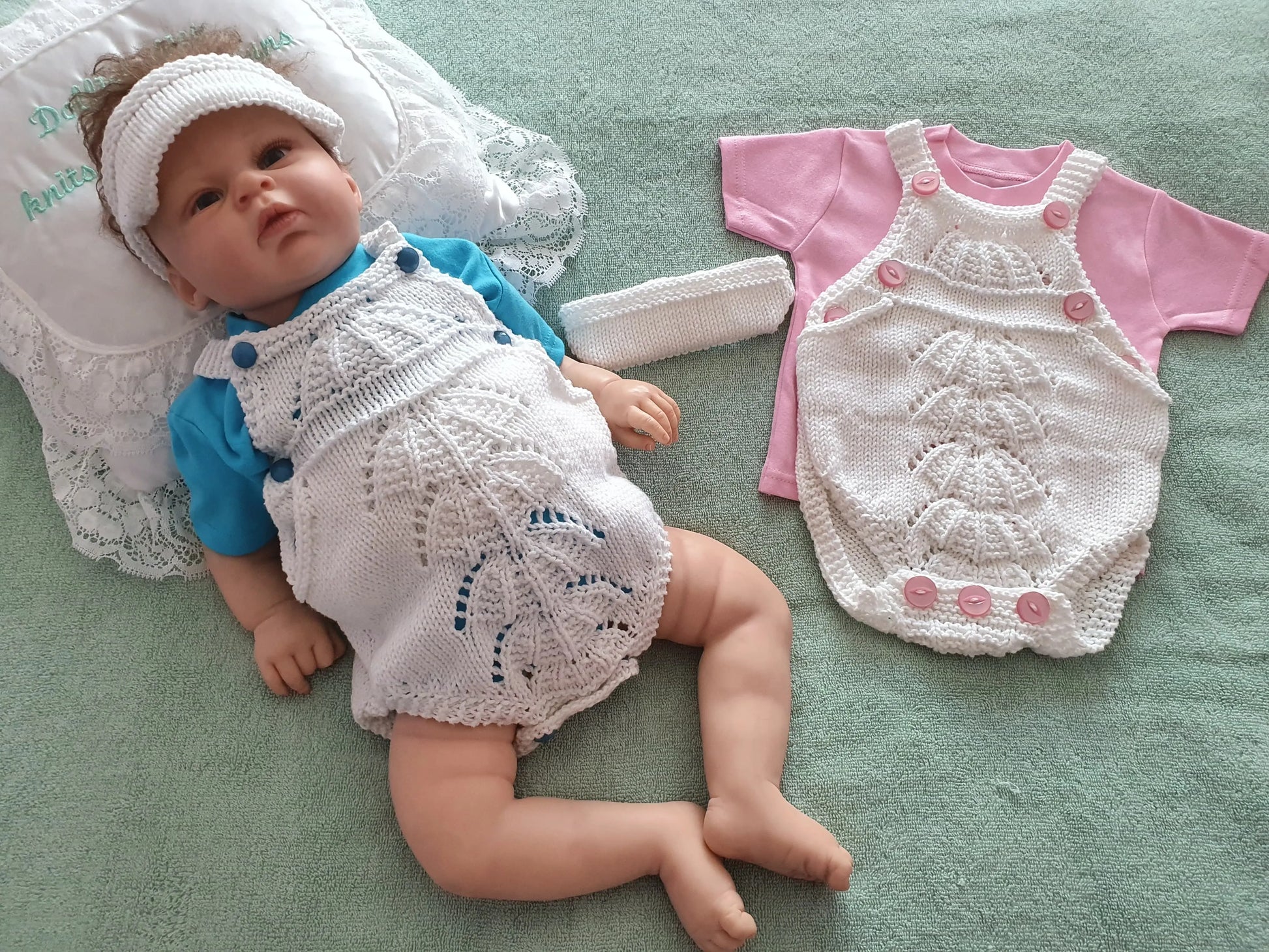 Knitting Pattern 87 – Dungaree Style Bodysuit - DollieBabies