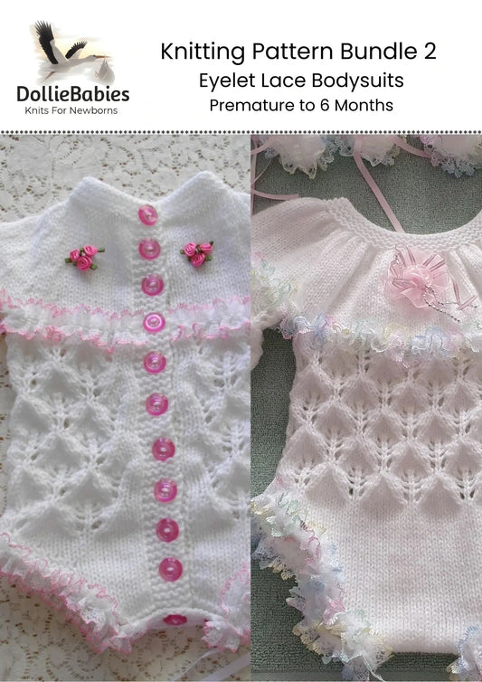 Lace Baby Bodysuit Knitting Pattern Bundle - DollieBabies