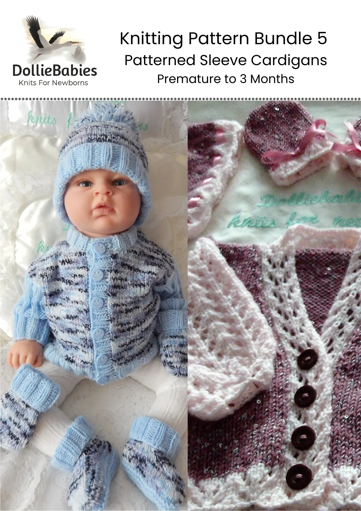 PDF Baby Cardigan Knitting Pattern Bundle 5 - DollieBabies