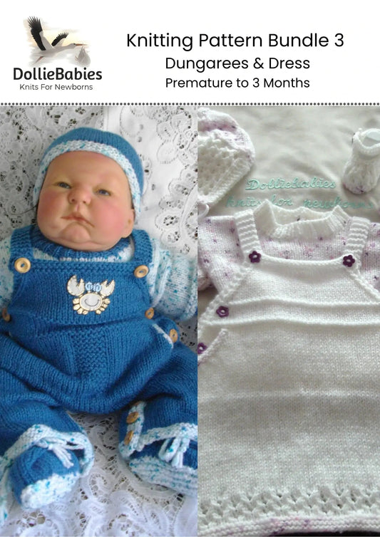 PDF Baby Dungaree Sets Knitting Pattern Bundle 3 - DollieBabies