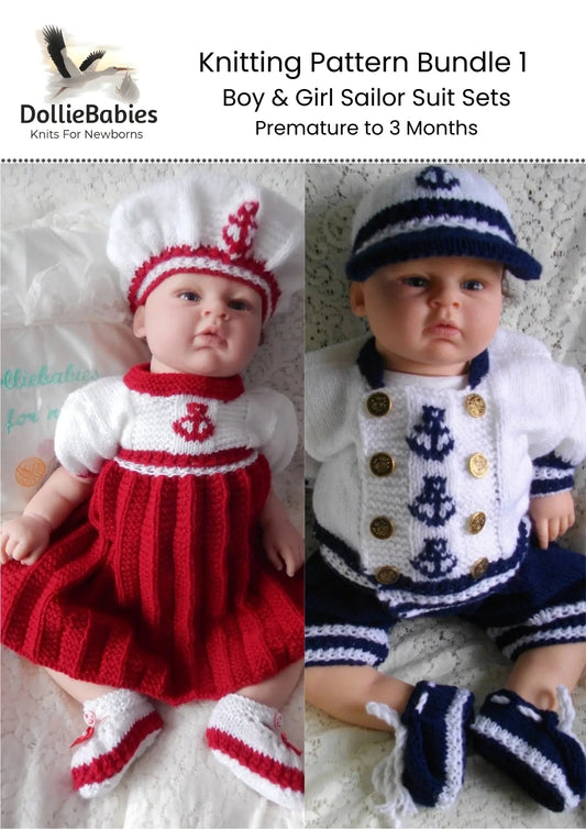 PDF Baby Sailor Knitting Pattern Bundle – Boy and Girl Sets - DollieBabies