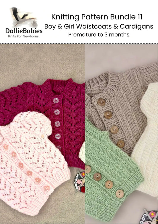 PDF Baby Waistcoat & Cardigan Knitting Pattern Bundle 11 - DollieBabies