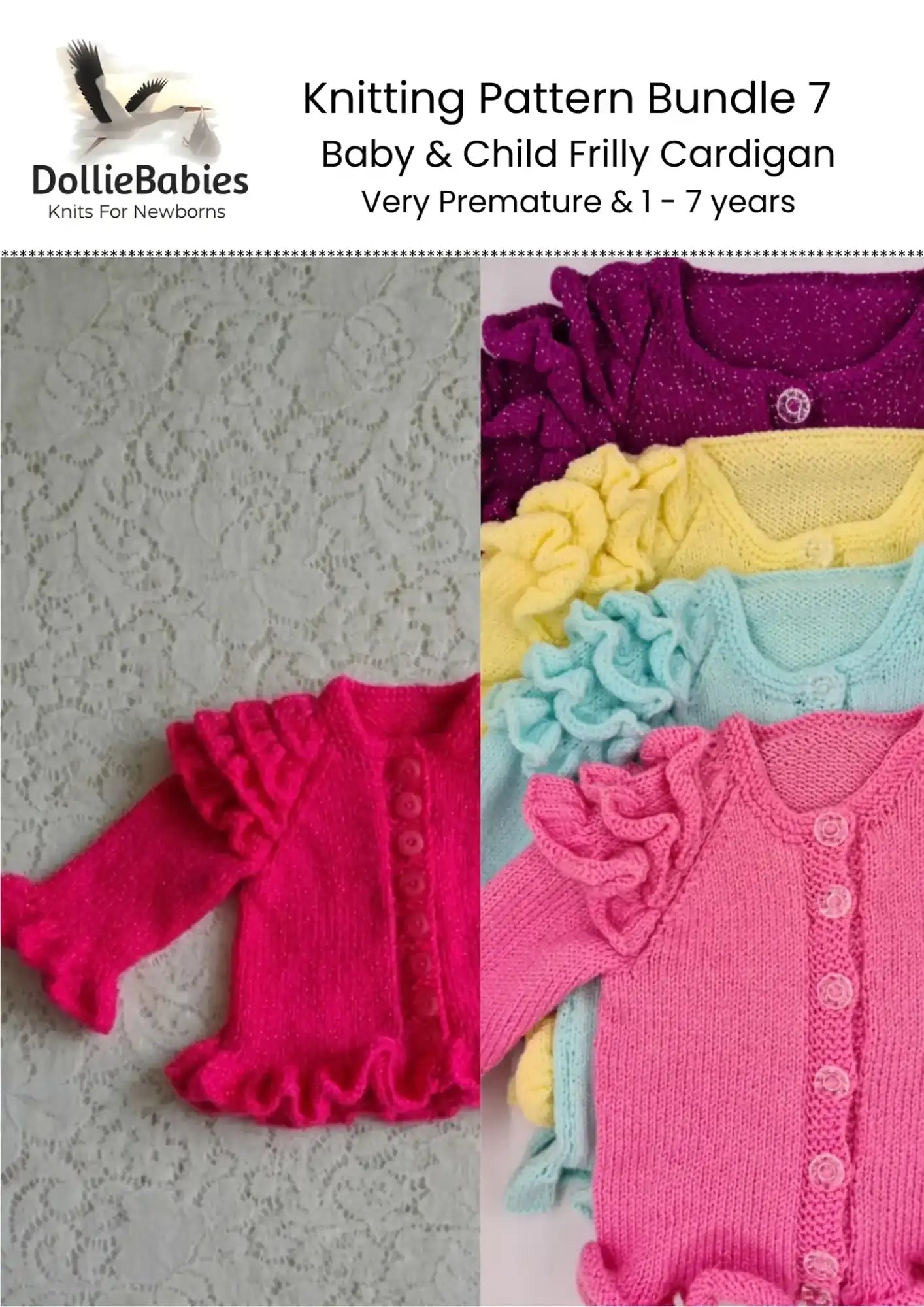 PDF Frill Sleeve Cardigan Knitting Pattern Bundle 7 - DollieBabies