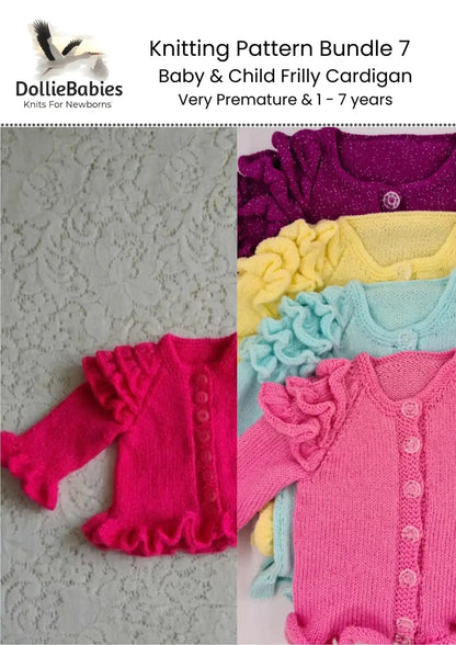 PDF Frill Sleeve Cardigan Knitting Pattern Bundle 7 - DollieBabies