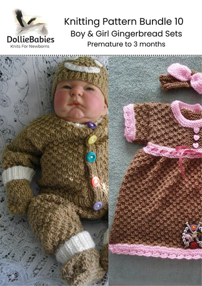 PDF Gingerbread Baby Outfit Knitting Pattern Bundle 10 - DollieBabies