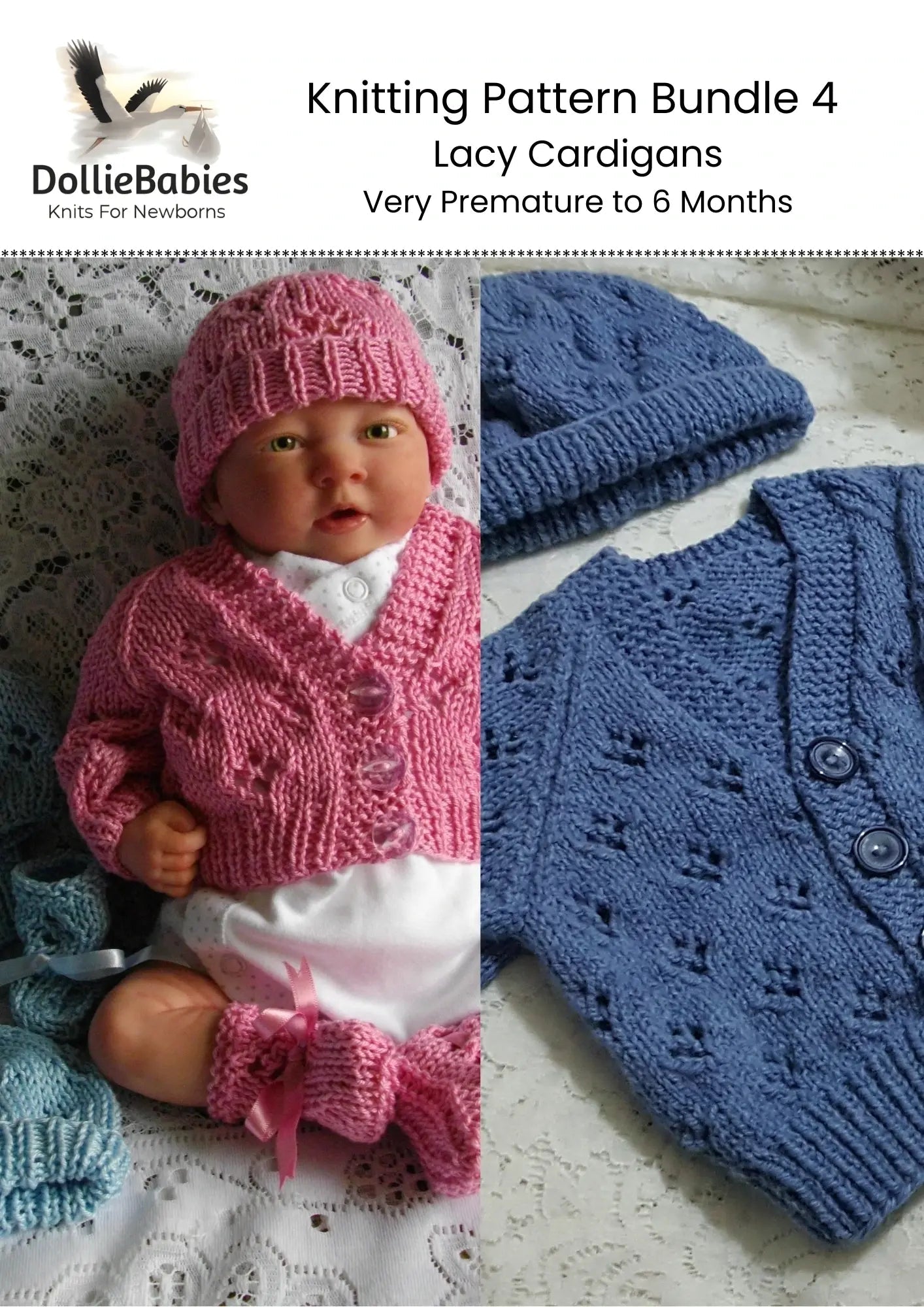 PDF Lacy Baby Cardigan Knitting Pattern Bundle 4 - DollieBabies