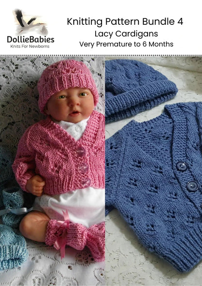 PDF Lacy Baby Cardigan Knitting Pattern Bundle 4 - DollieBabies