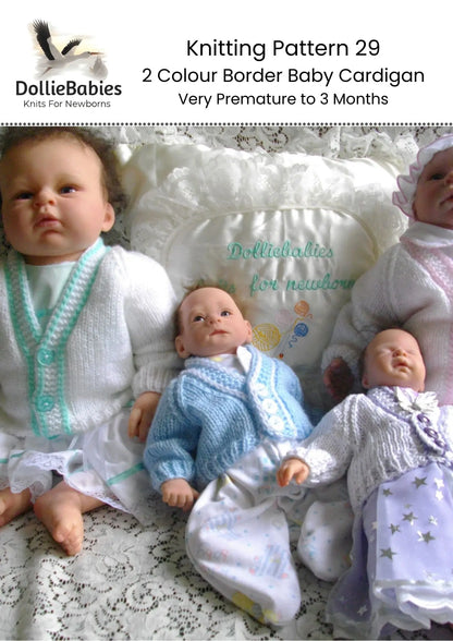 PRINTED 2 Colour Border Baby Cardigan Knitting Pattern 29 - DollieBabies