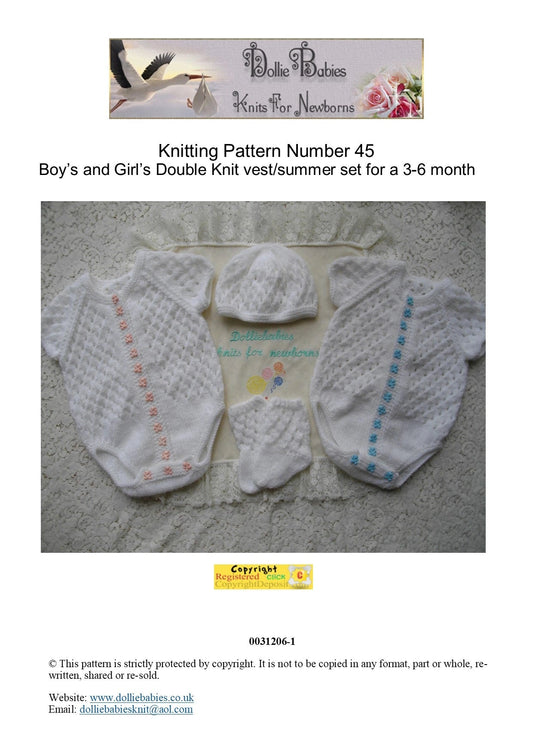 PRINTED 3-6 Months Baby Bodysuit Set Knit Pattern 45 - DollieBabies