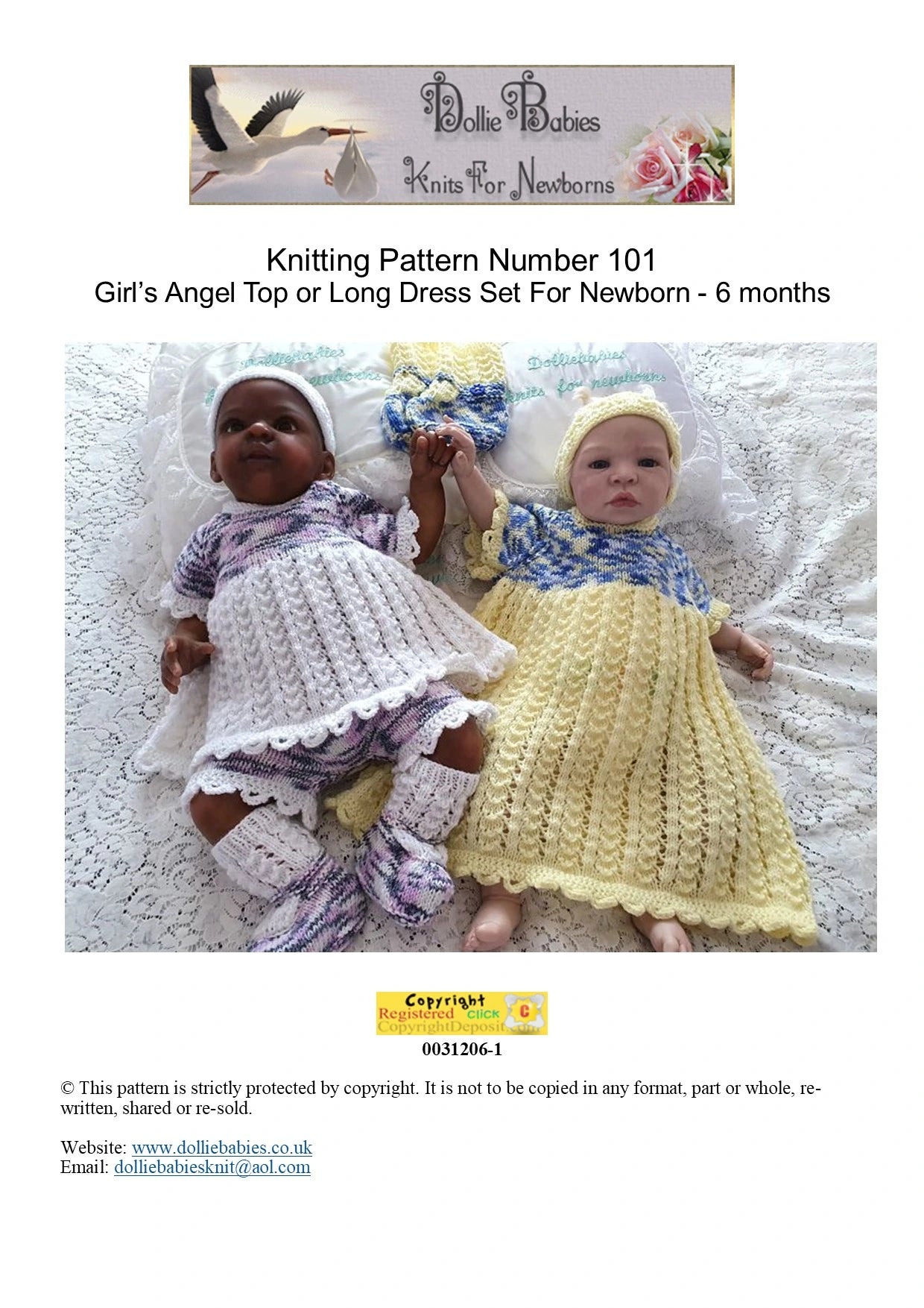 PRINTED Angel Top and Baby Dress Knitting Pattern 101 - DollieBabies