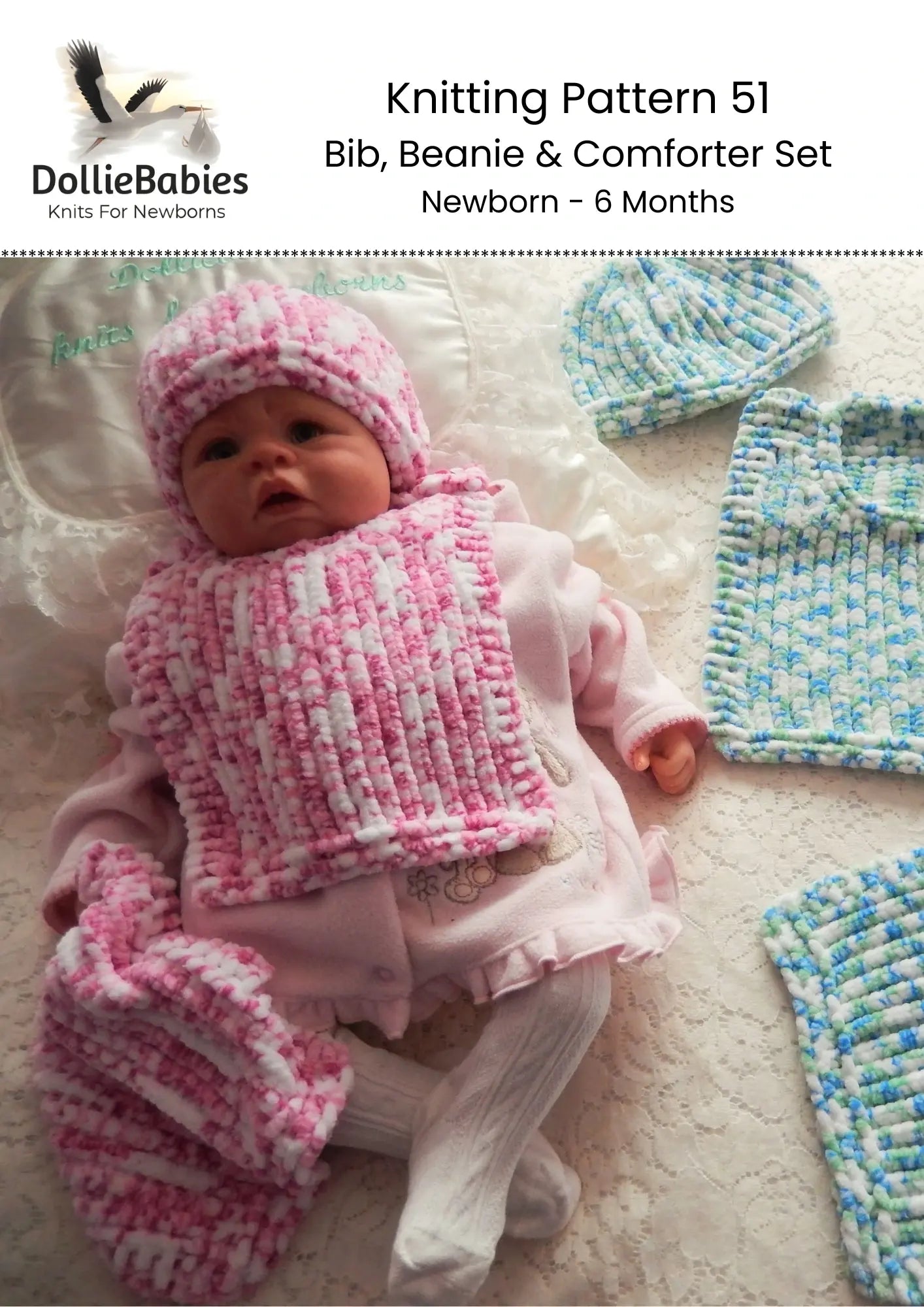 PRINTED Baby Bib Set Knitting Pattern 51 - DollieBabies