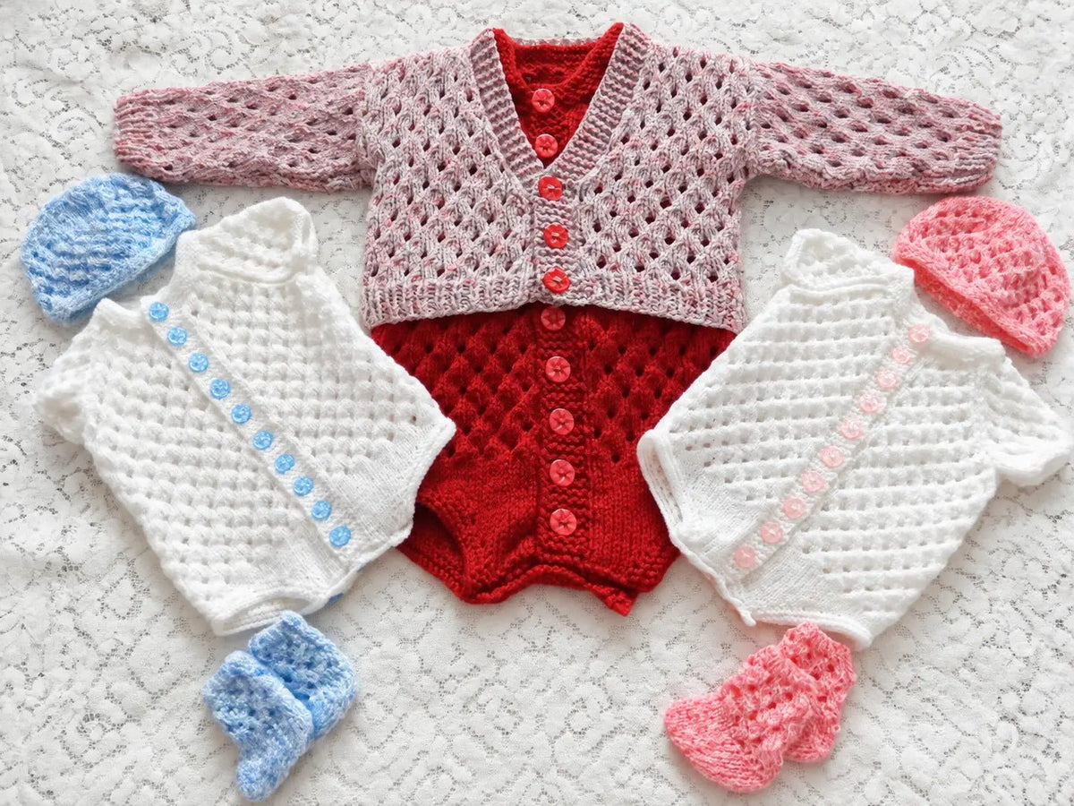 PRINTED Baby Bodysuit and Cardigan Knit Pattern 13 - DollieBabies