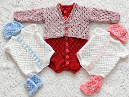 PRINTED Baby Bodysuit and Cardigan Knit Pattern 13 - DollieBabies