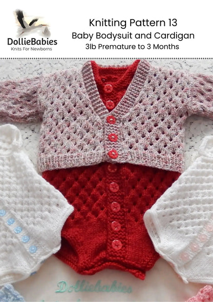 PRINTED Baby Bodysuit and Cardigan Knit Pattern 13 - DollieBabies