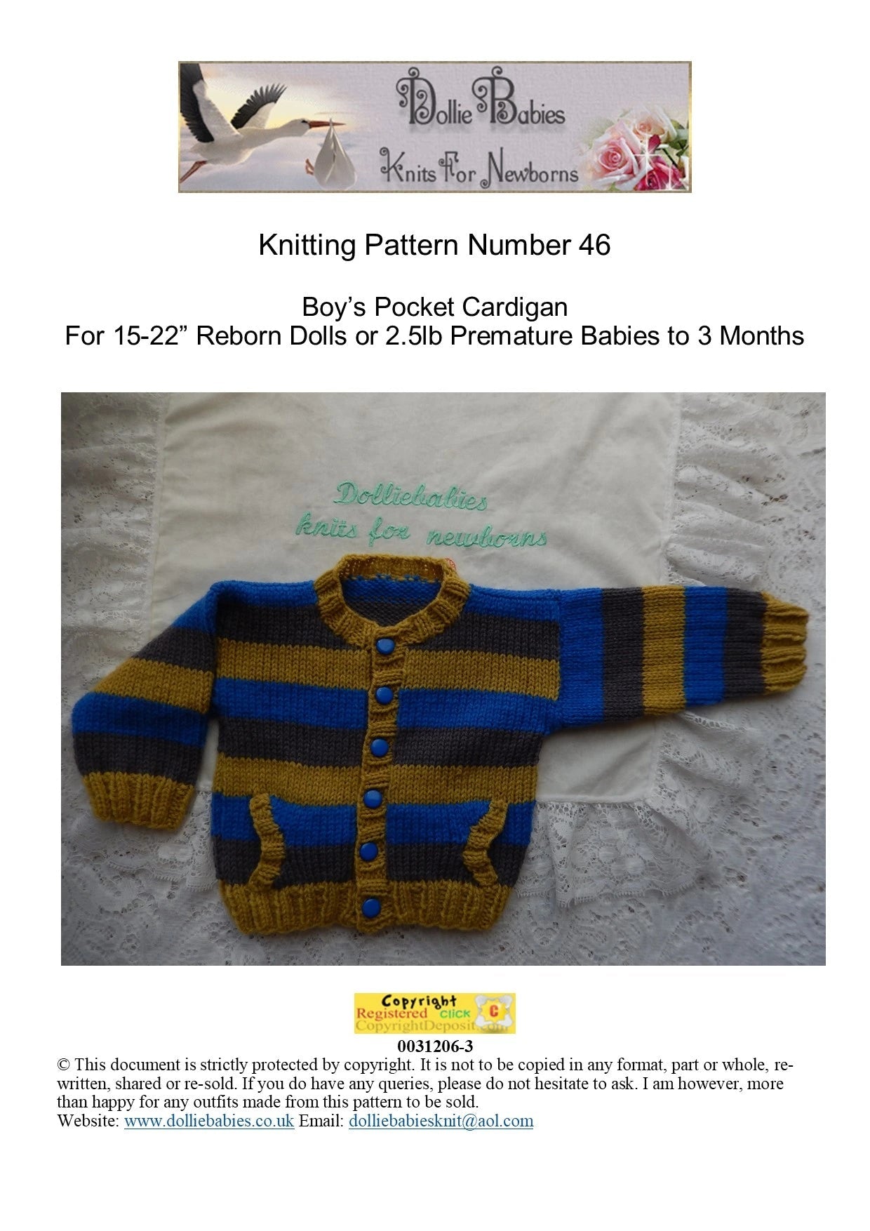 PRINTED Baby Boy Pocketed Cardigan Knitting Pattern 46 - DollieBabies