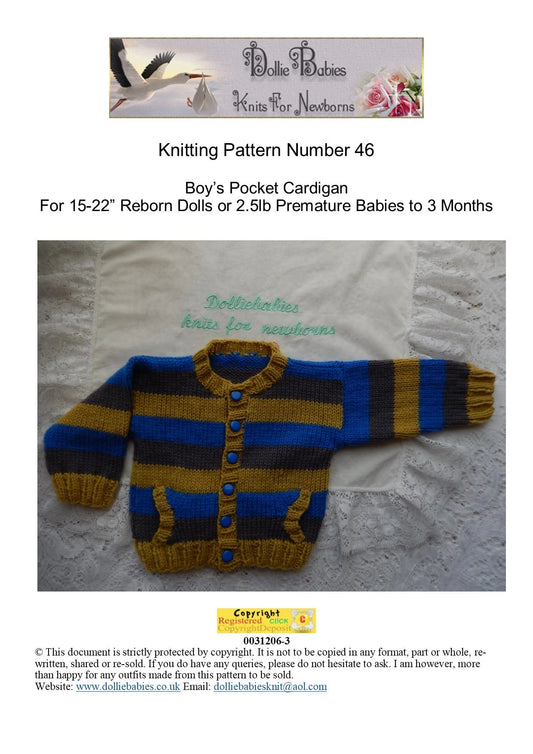 PRINTED Baby Boy Pocketed Cardigan Knitting Pattern 46 - DollieBabies