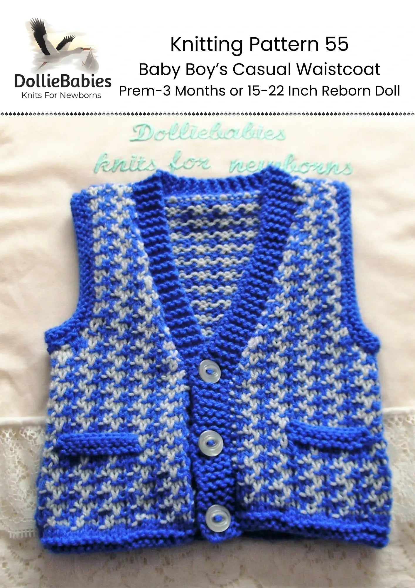 PRINTED Baby Boys Casual Waistcoat Knit Pattern 55 - DollieBabies
