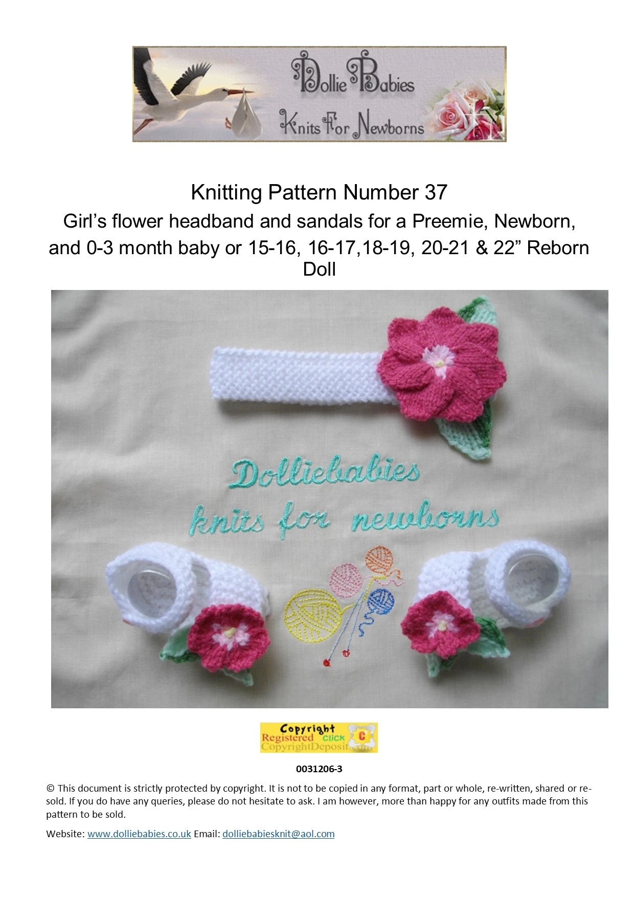PRINTED Baby Flower Headband and Sandals Knit Pattern 37 - DollieBabies