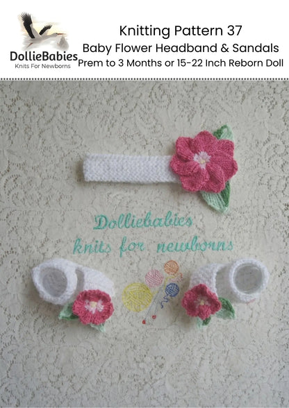 PRINTED Baby Flower Headband and Sandals Knit Pattern 37 - DollieBabies