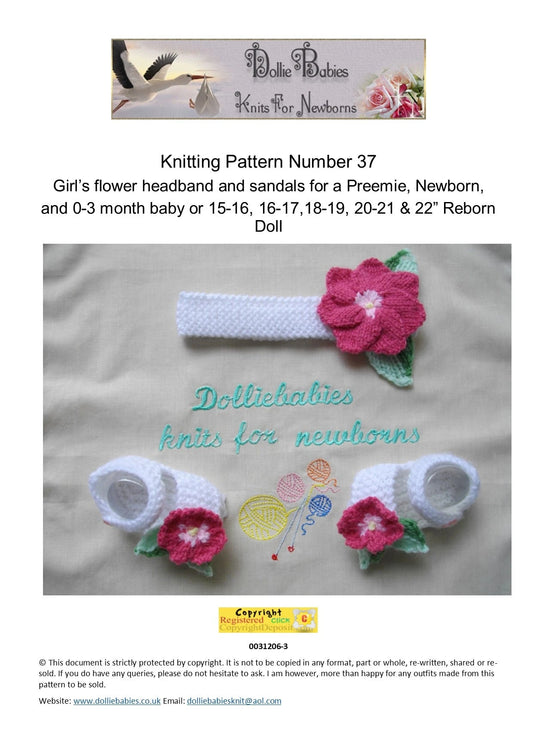 PRINTED Baby Flower Headband and Sandals Knit Pattern 37 - DollieBabies