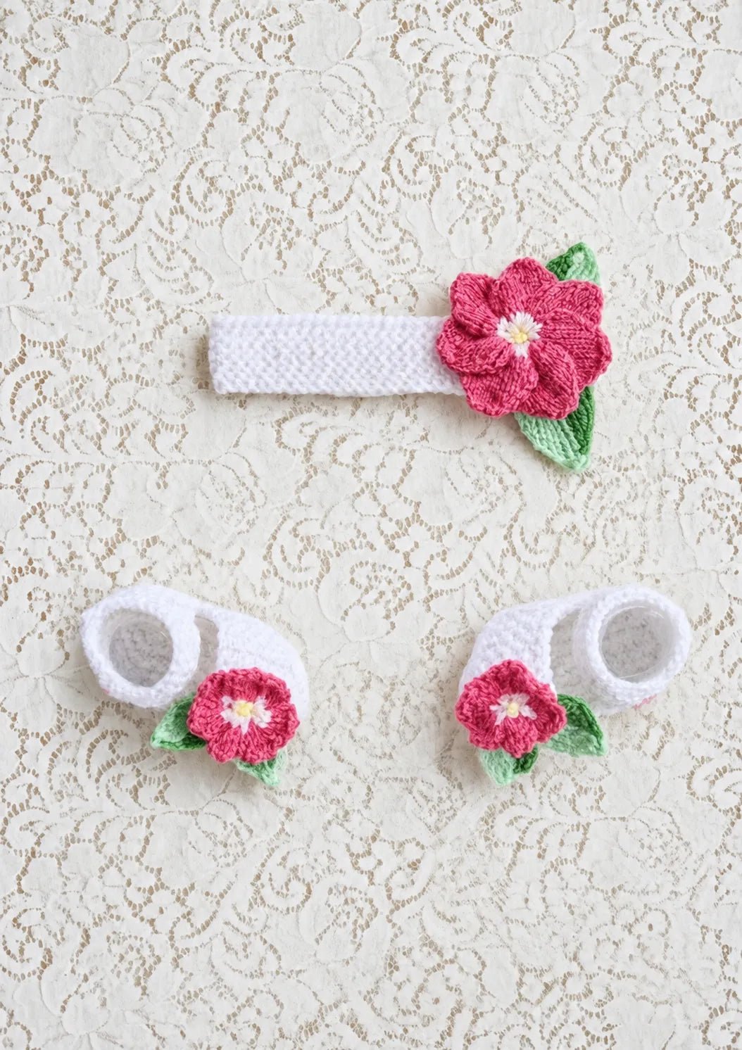PRINTED Baby Flower Headband and Sandals Knit Pattern 37 - DollieBabies
