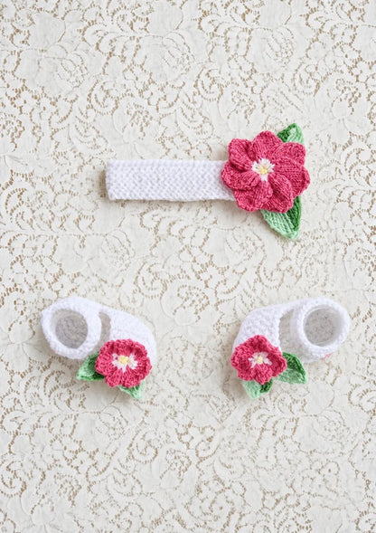 PRINTED Baby Flower Headband and Sandals Knit Pattern 37 - DollieBabies
