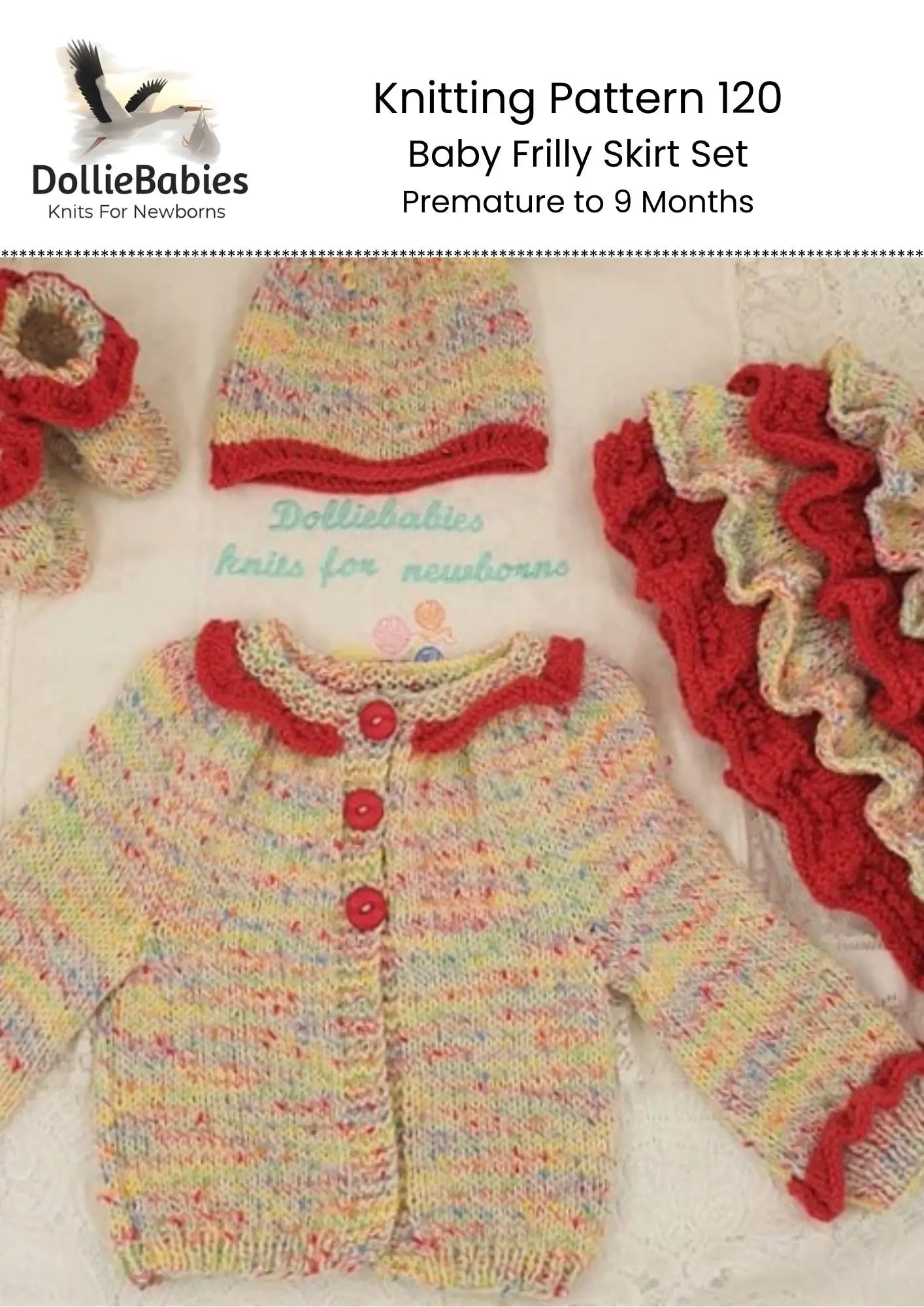 PRINTED Baby Frilly Skirt Set Knitting Pattern 120 - DollieBabies