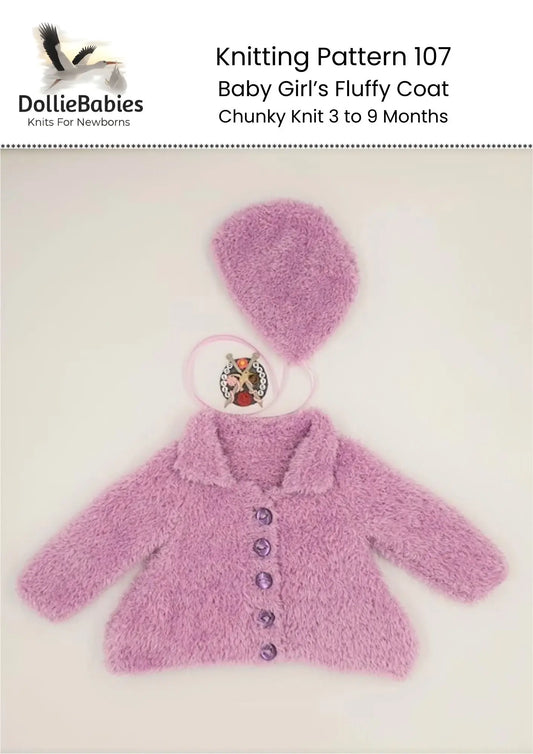 PRINTED Baby Girls Fluffy Coat Knitting Pattern 107 - DollieBabies