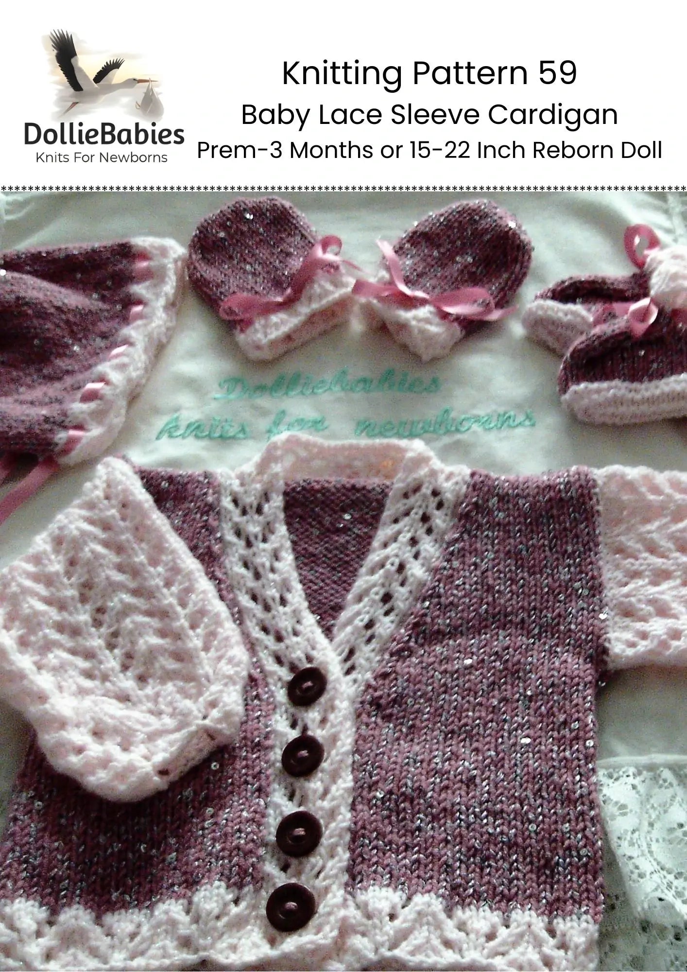 PRINTED Baby Lace Sleeve Cardigan Knit Pattern 59 - DollieBabies