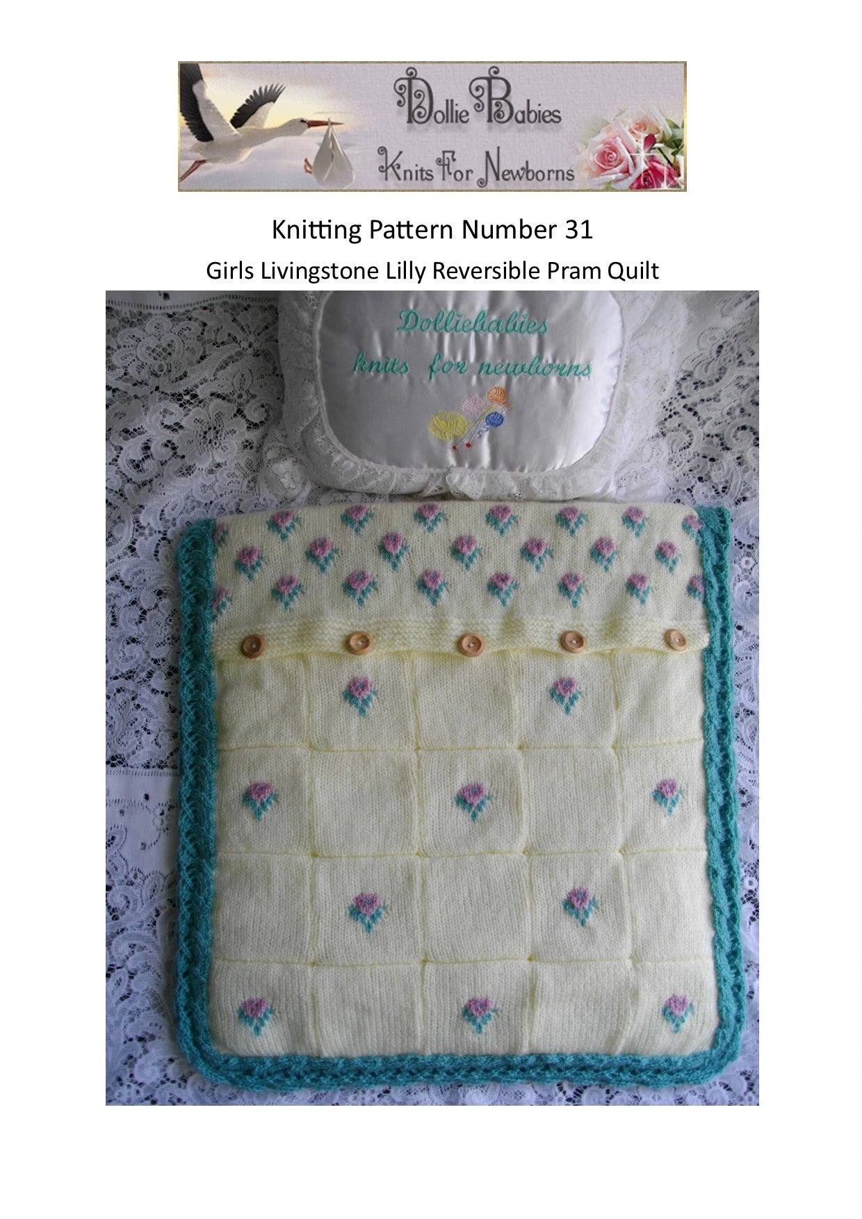 PRINTED Baby Pram Quilt Knitting Pattern 31 - DollieBabies