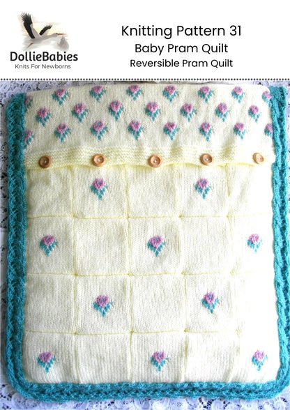 PRINTED Baby Pram Quilt Knitting Pattern 31 - DollieBabies