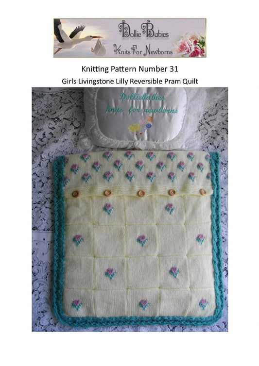 PRINTED Baby Pram Quilt Knitting Pattern 31 - DollieBabies