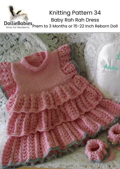 PRINTED Baby Rah Rah Dress Knitting Pattern 34 - DollieBabies