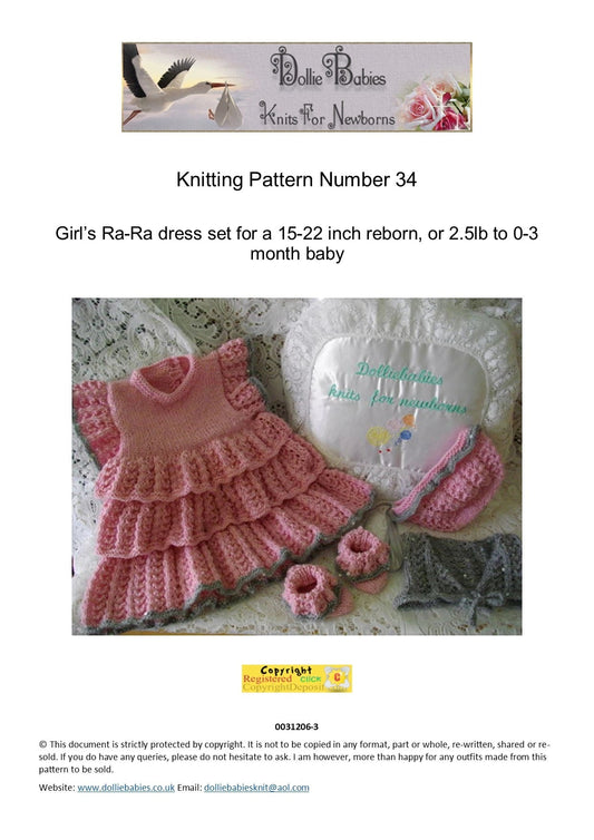 PRINTED Baby Rah Rah Dress Knitting Pattern 34 - DollieBabies