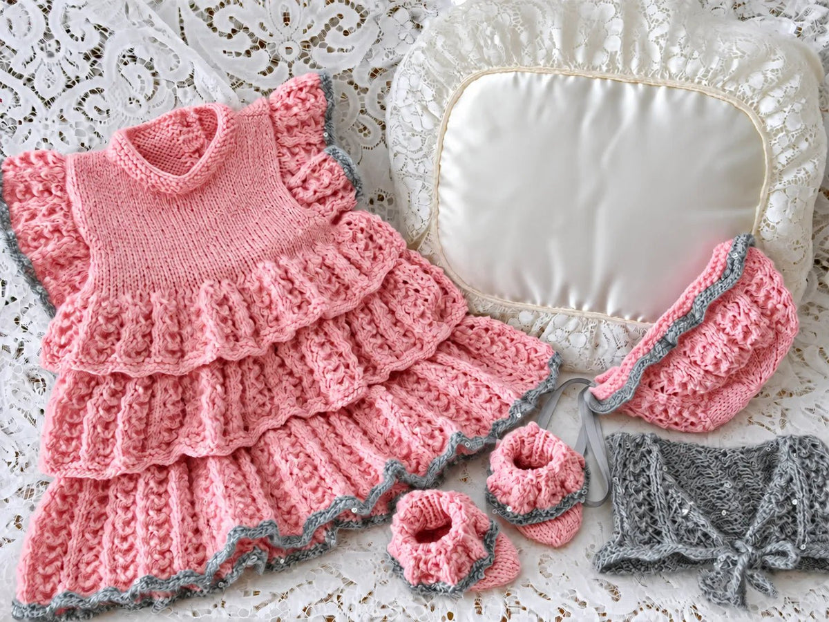 PRINTED Baby Rah Rah Dress Knitting Pattern 34 - DollieBabies
