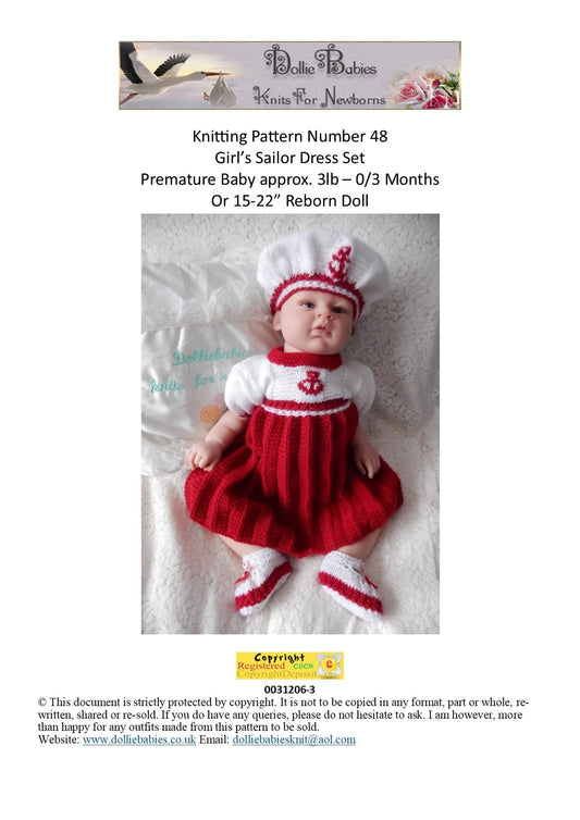 PRINTED Baby Sailor Girl Dress Knitting Pattern 48 - DollieBabies