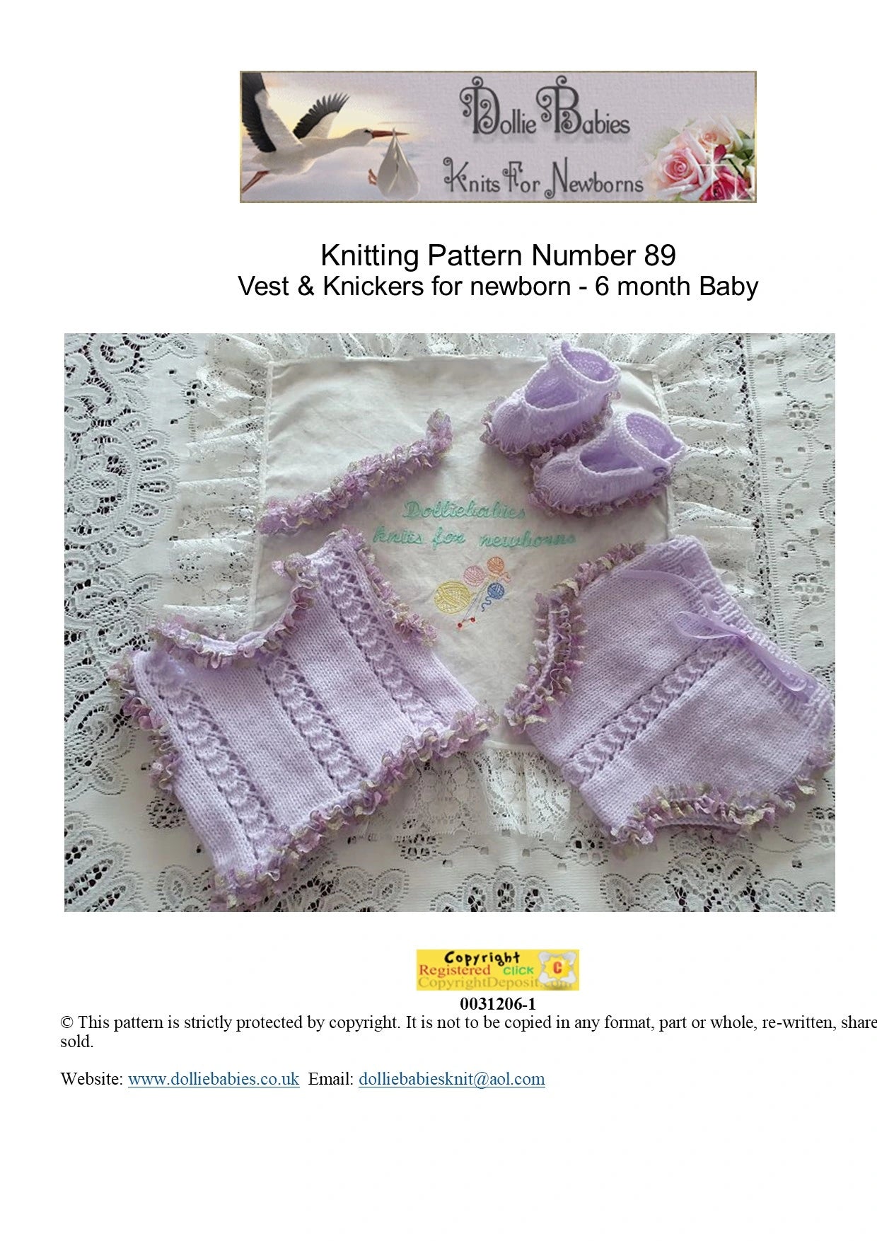 PRINTED Baby Vest and Knickers Knit In Lace Pattern 89 - DollieBabies