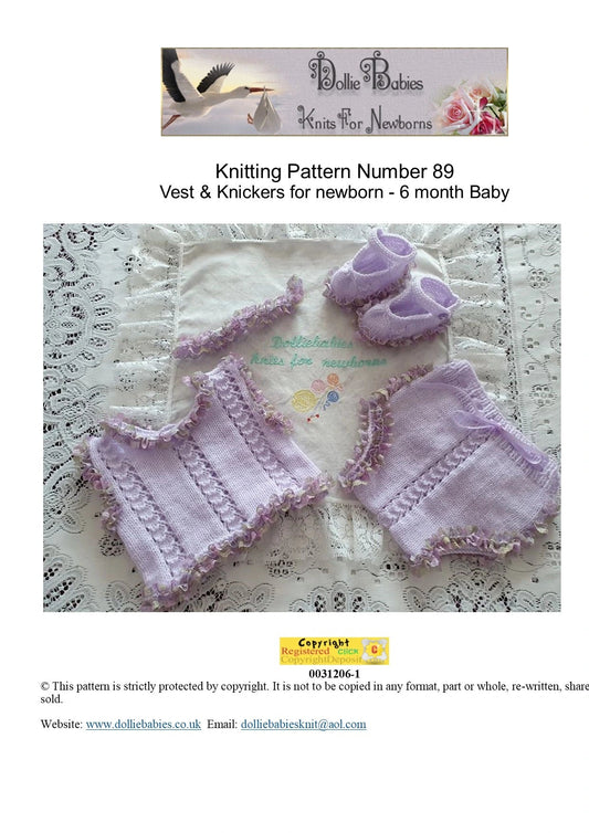 PRINTED Baby Vest and Knickers Knit In Lace Pattern 89 - DollieBabies