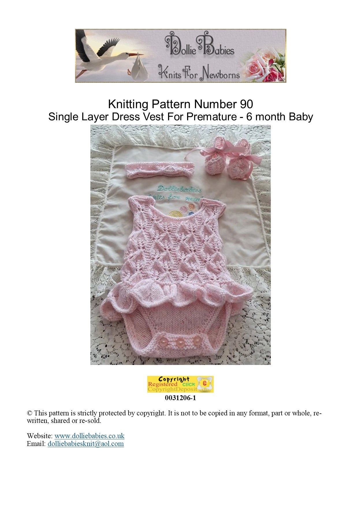 PRINTED Bodysuit With Single Frill Knitting Pattern 90 - DollieBabies