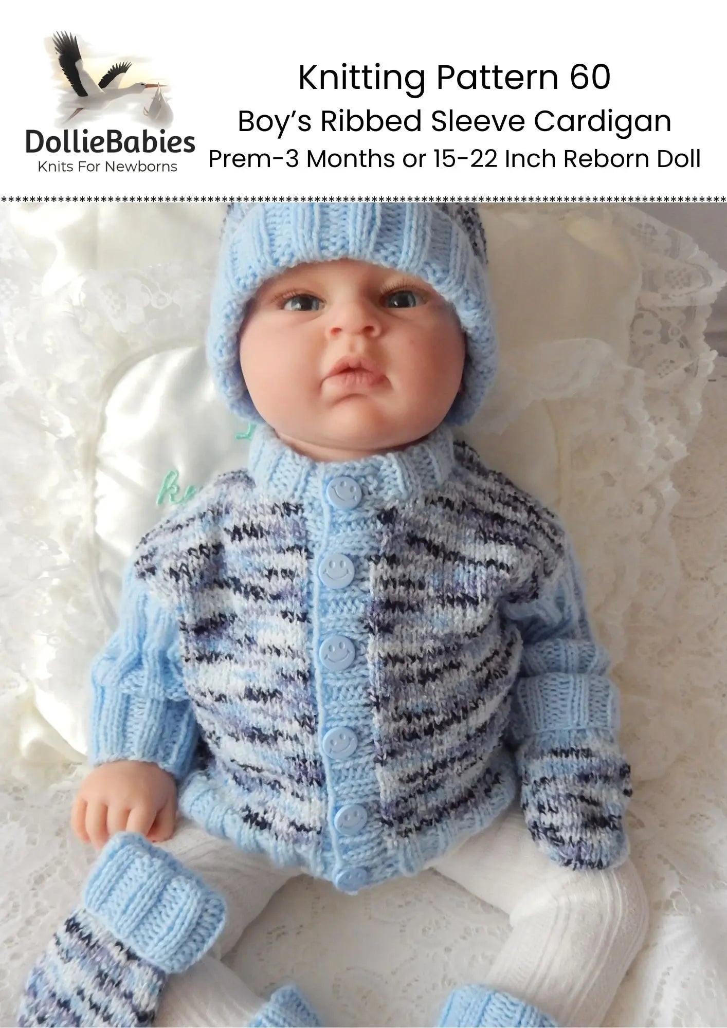 PRINTED Boys Rib Sleeve Cardigan Set Knit Pattern 60 - DollieBabies