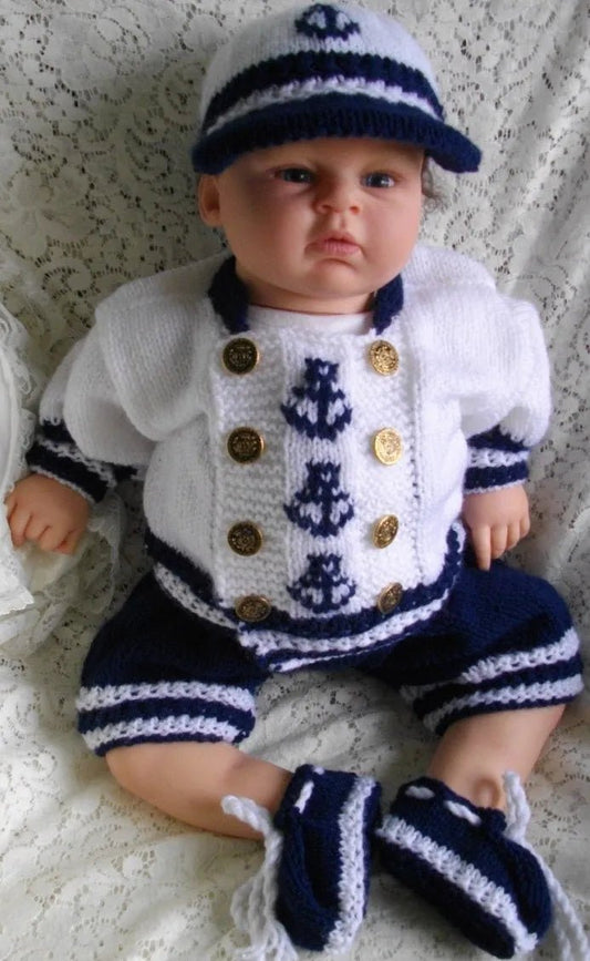 PRINTED Boys Sailor Suit Knitting Pattern 36 - DollieBabies