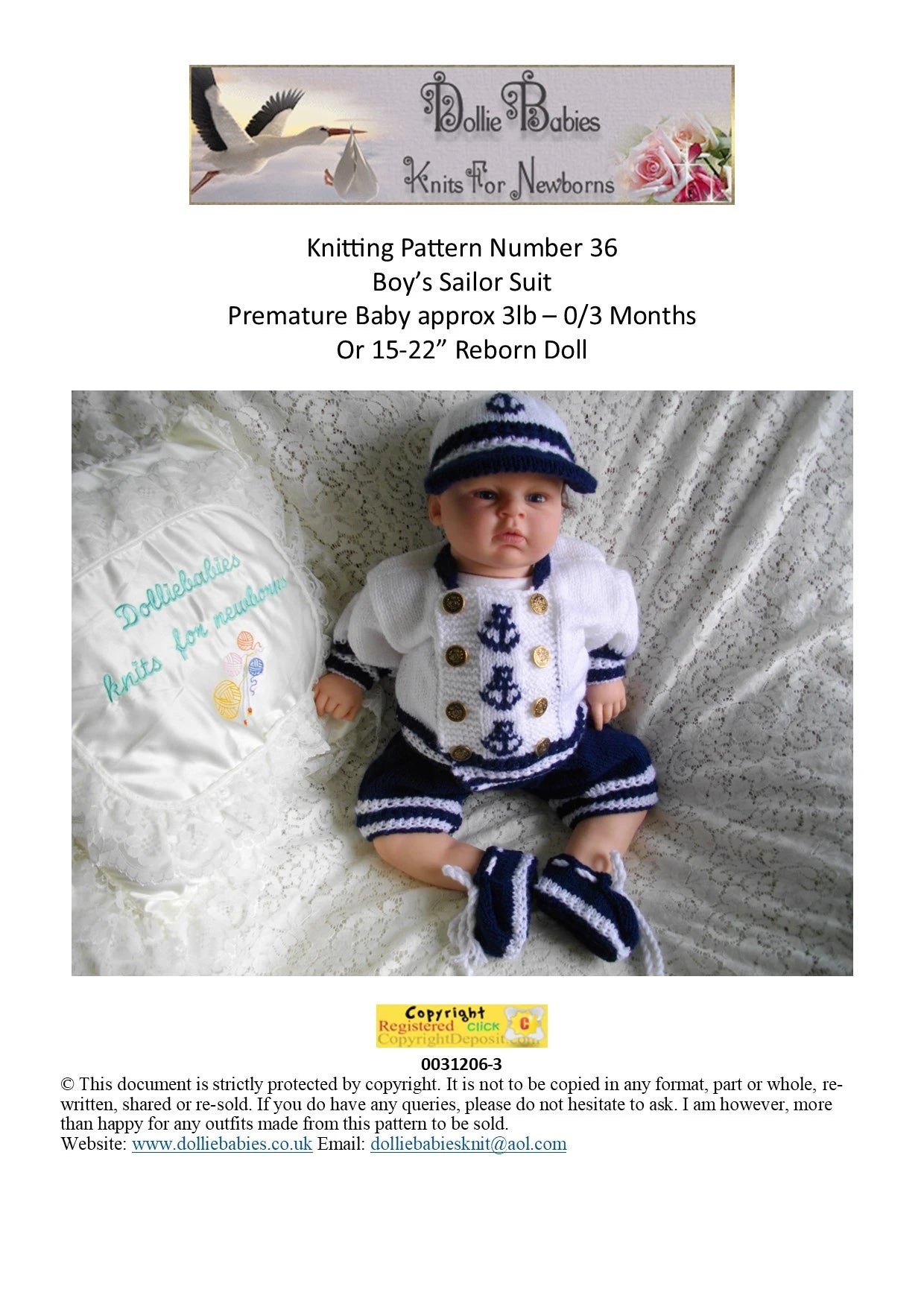 PRINTED Boys Sailor Suit Knitting Pattern 36 - DollieBabies