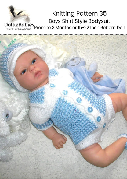 PRINTED Boys Shirt Style Bodysuit Knit Pattern 35 - DollieBabies