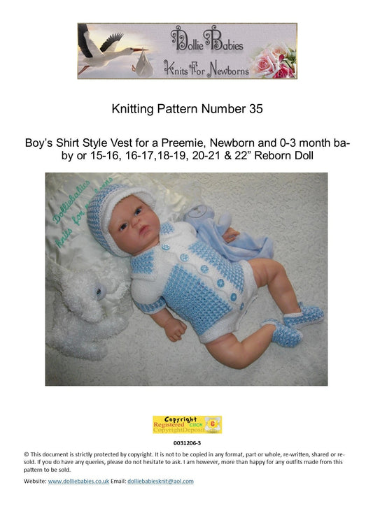 PRINTED Boys Shirt Style Bodysuit Knit Pattern 35 - DollieBabies