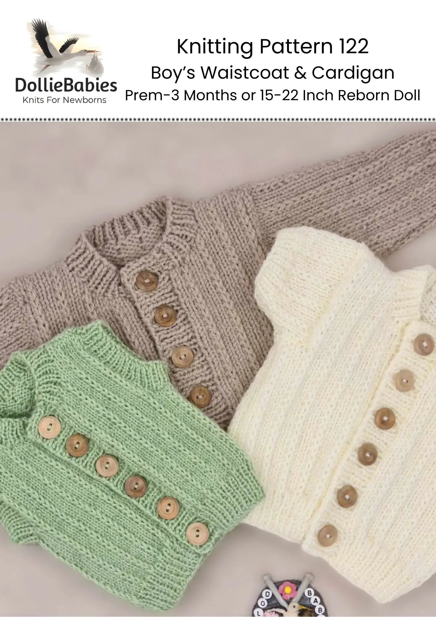 PRINTED Boys Waistcoat Cardigan Knitting Pattern 122 - DollieBabies