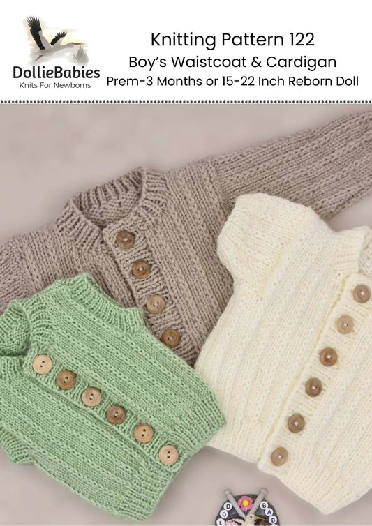 PRINTED Boys Waistcoat Cardigan Knitting Pattern 122 - DollieBabies