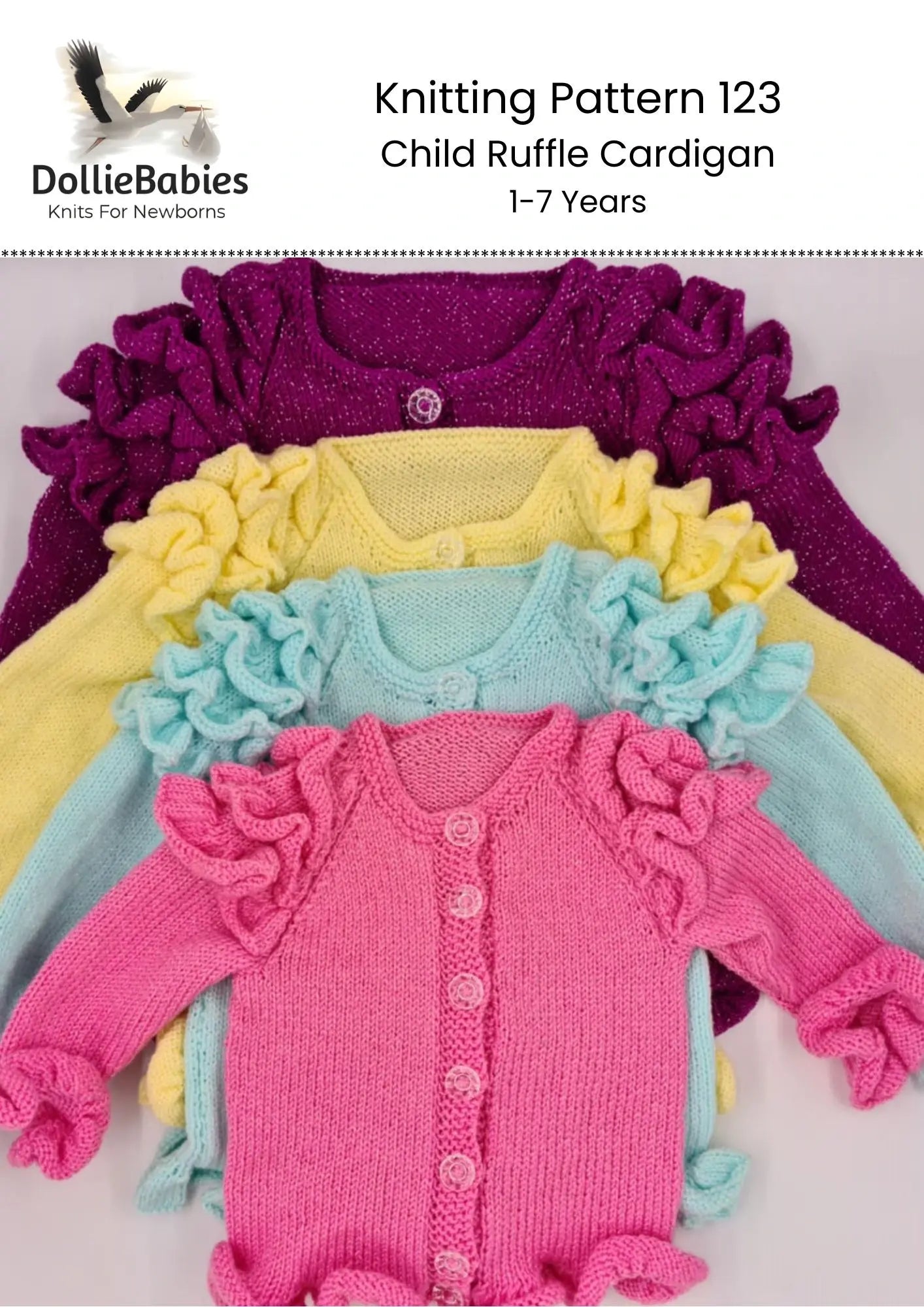 PRINTED Child Ruffle Cardigan Knitting Pattern 123 - DollieBabies