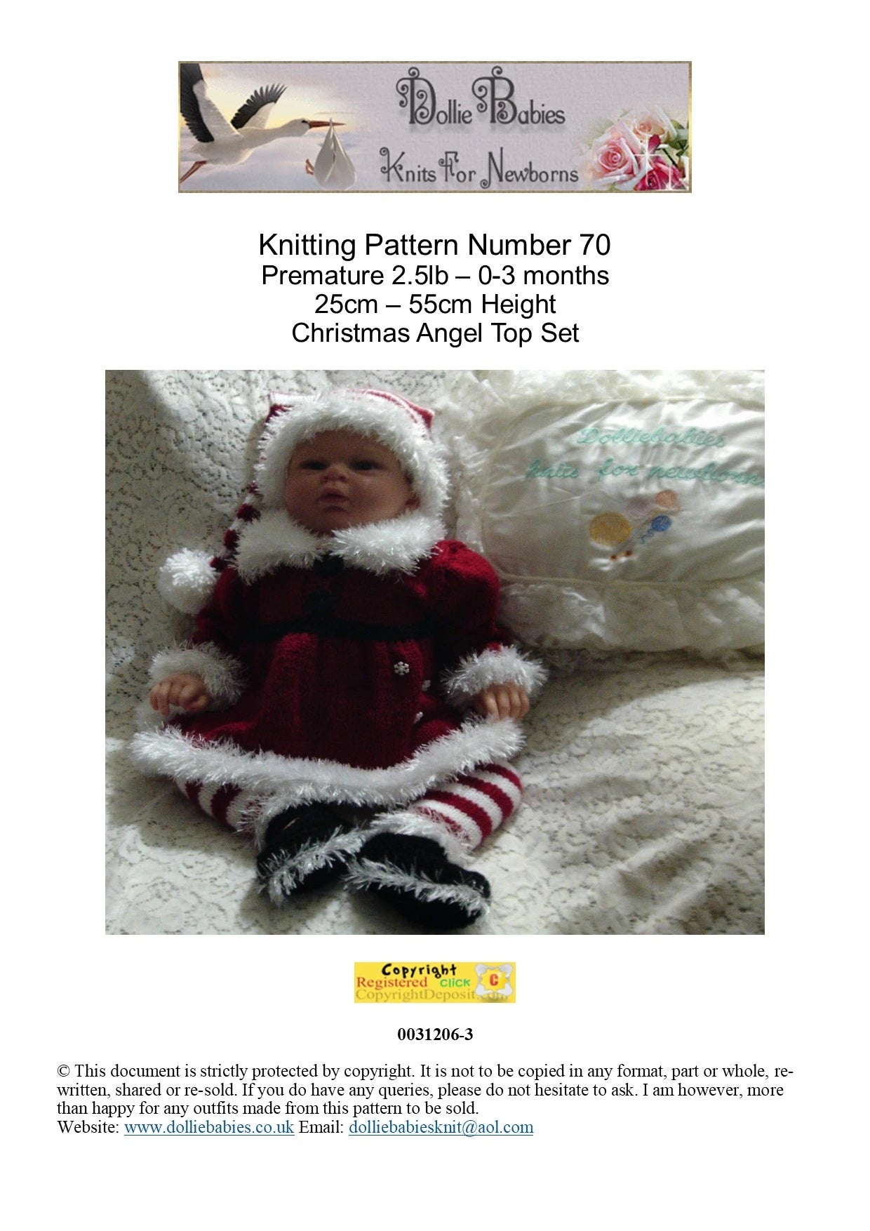 PRINTED Christmas Angel Top Set Knitting Pattern 70 - DollieBabies