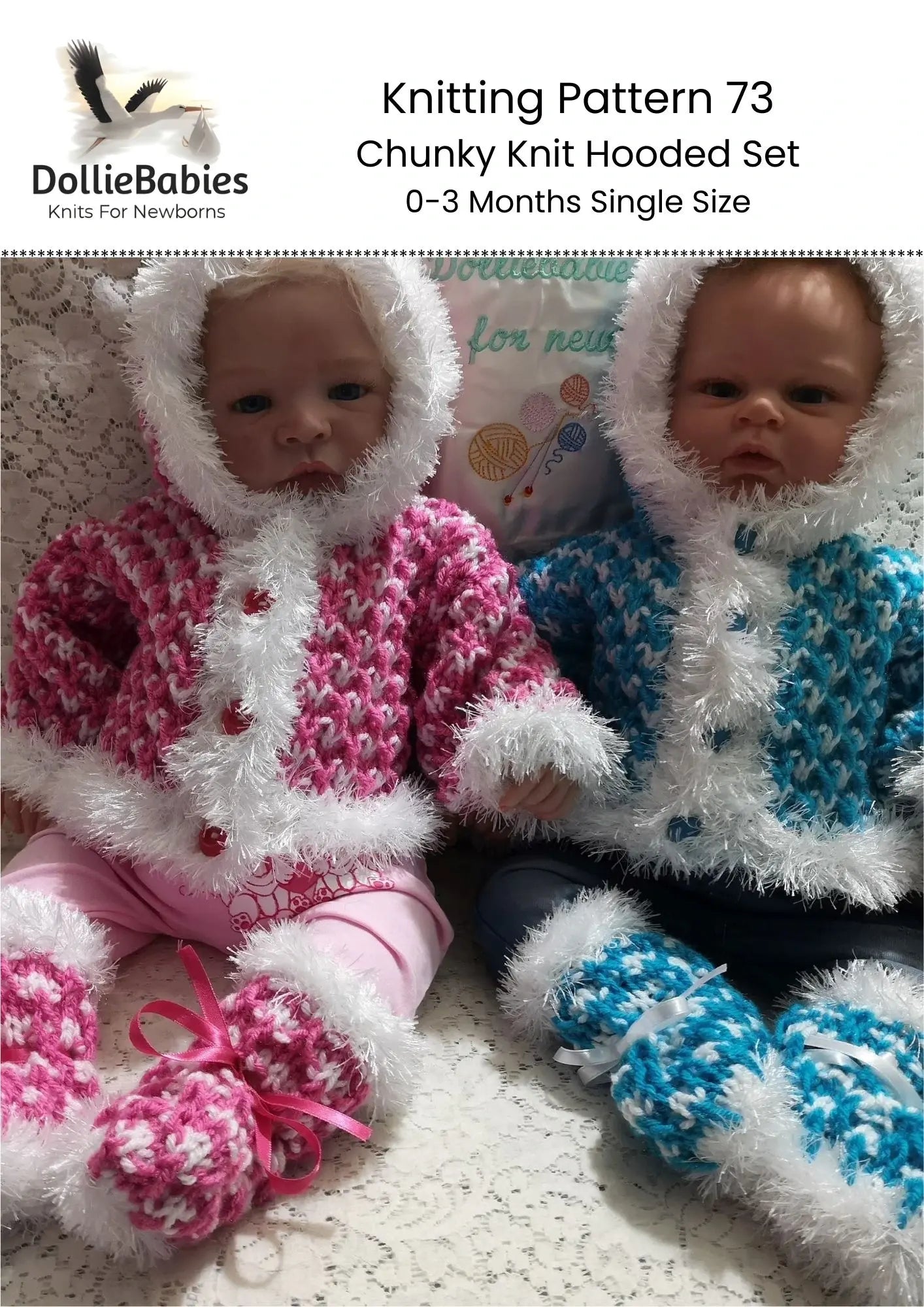 PRINTED Chunky Knit Hoodie Set Knitting Pattern 73 - DollieBabies
